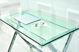 English Elm Glass Tempered Computer Desk Clear Bent-Glass Laptop Table with Rounded Edges, Scratch-Resistant Surface W1718P303836