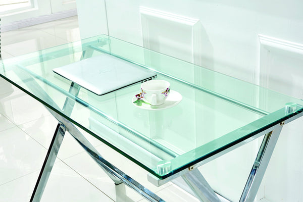 English Elm Glass Tempered Computer Desk Clear Bent-Glass Laptop Table with Rounded Edges, Scratch-Resistant Surface W1718P303836