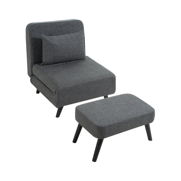 English Elm 3 Foldable Linen Chaise Lounge with Adjustable Backrest Footrest Detachable Pillow Convertible Sofa Bed for Small Spaces Grey 50.59 L x 27.76 W x 11.22 H W1716P280540