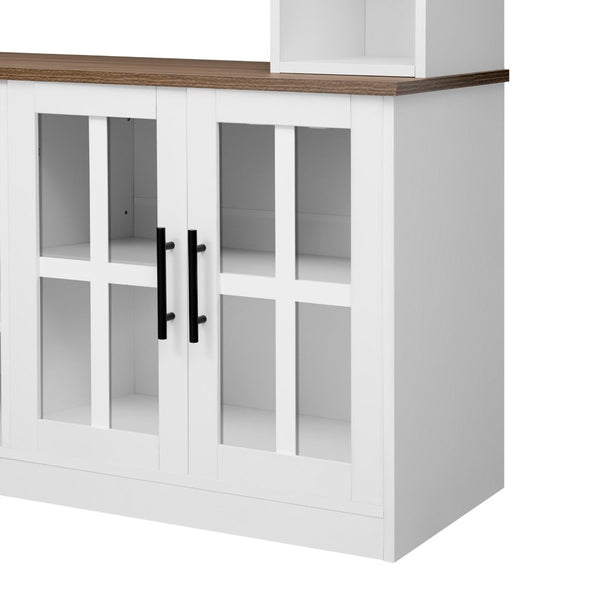 English Elm 95.5" Modern Farmhouse Wall Unit Mdf Bookshelf with Tempered Glass Cabinet Doors White SJ000161AAK