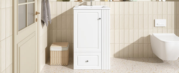 English Elm 20" Freestanding Bathroom Vanity Mdf Cabinet Ceramic Sink Open Shelves Powder Room White N725P364210K
