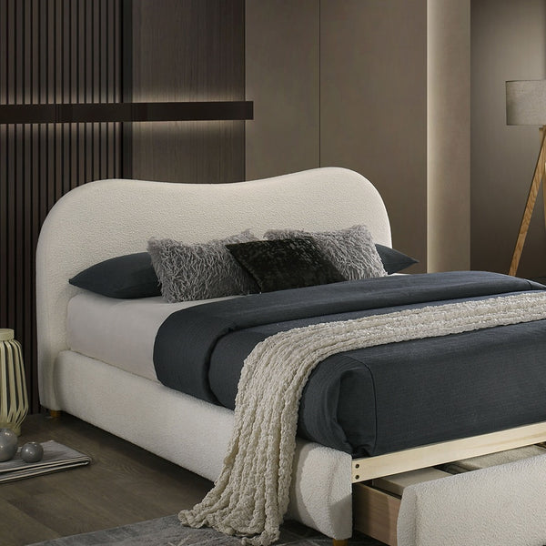 English Elm White Glam Queen Bed with High-Gloss Finish and LED Headboard, Engineered Wood Modern Design White 32 L x 21 W x 15 H B2741S00720