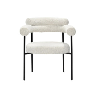 English Elm Set of 2 Boucle Fabric Kitchen Dining Chair with Armrest, Sleek Stainless Steel Frame, Cream Finish Black+Cream 53 L x 28 W x 12 H B011P353069