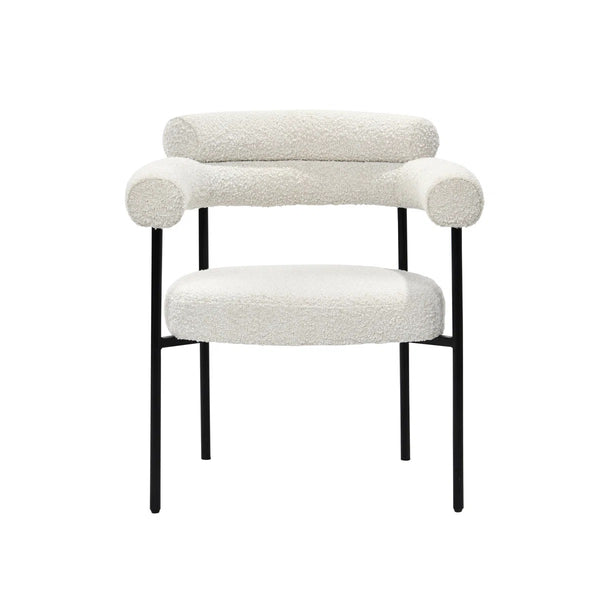 English Elm Set of 2 Boucle Fabric Kitchen Dining Chair with Armrest, Sleek Stainless Steel Frame, Cream Finish Black+Cream 53 L x 28 W x 12 H B011P353069