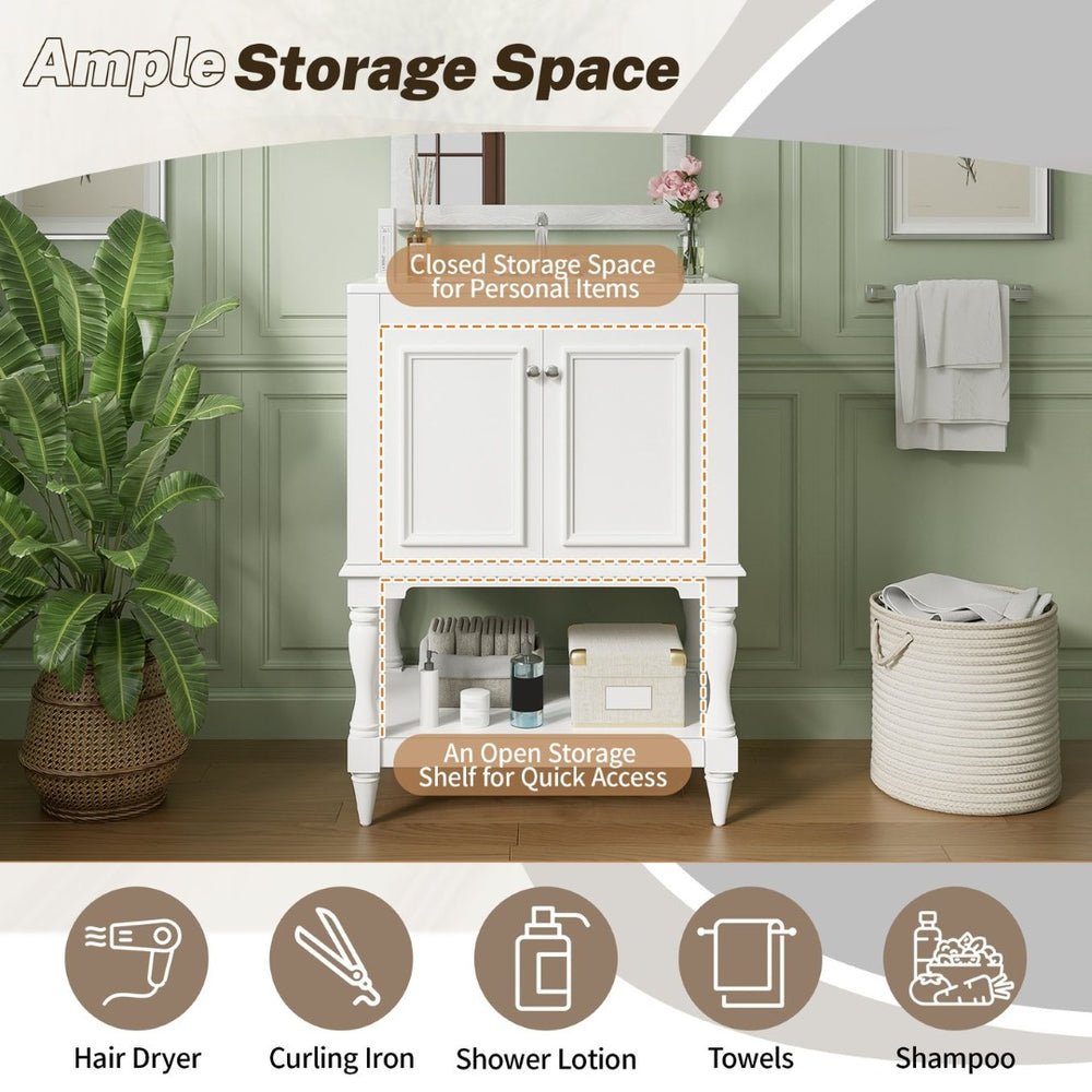 English Elm 24'' French Style Bathroom Vanity with Ceramic Sink Soft Close Cabinet and Drawer White N710P411341K
