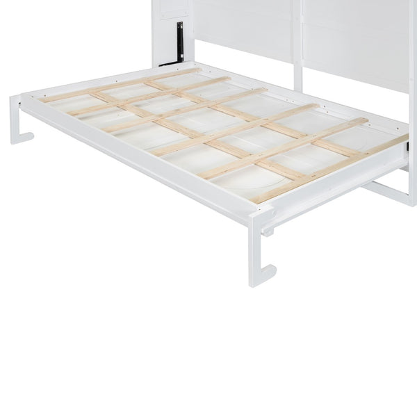 English Elm Full Size Murphy Wall Bed with Rattan Panel Cabinet for Studio and Guest Rooms White N708S00011K-2