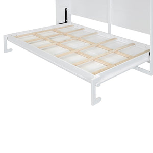 English Elm Full Size Murphy Wall Bed with Rattan Panel Cabinet for Studio and Guest Rooms White N708S00011K-1