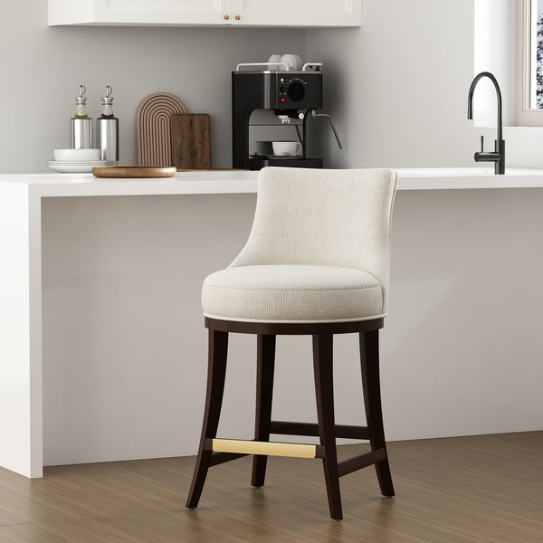 English Elm Lucia Natural Chenille Counter Stool - Ergonomic Beech Wood Legs For Comfort & Style In Any Space B365P398050