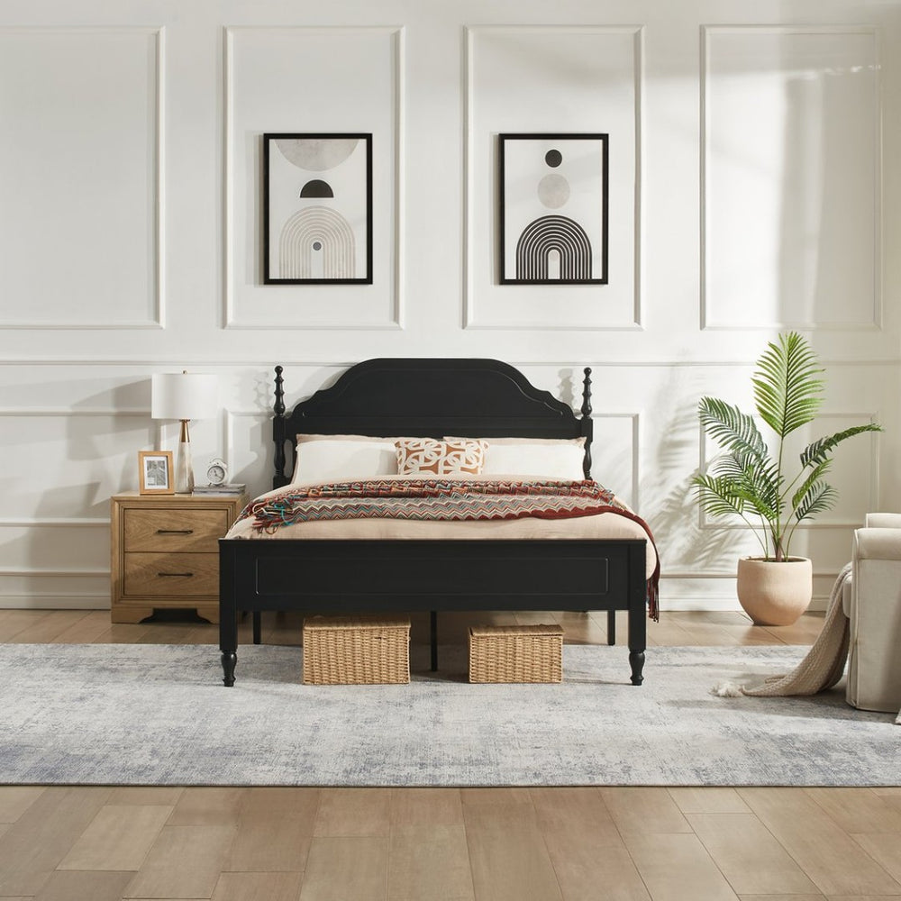 English Elm Elegant Queen Bed Velvet Padded Headboard Rubberwood Posts Transitional Bedroom Frame W2085P386258