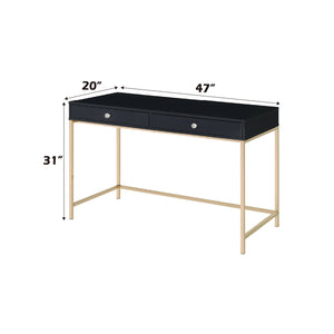 English Elm Ottey Sleek Black High-Gloss Writing Desk with Gold Metal Legs, 2 Drawers & Contemporary Chic Finish B2726P272977