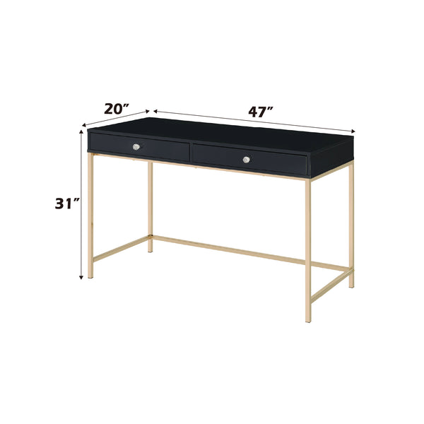 English Elm Ottey Sleek Black High-Gloss Writing Desk with Gold Metal Legs, 2 Drawers & Contemporary Chic Finish B2726P272977