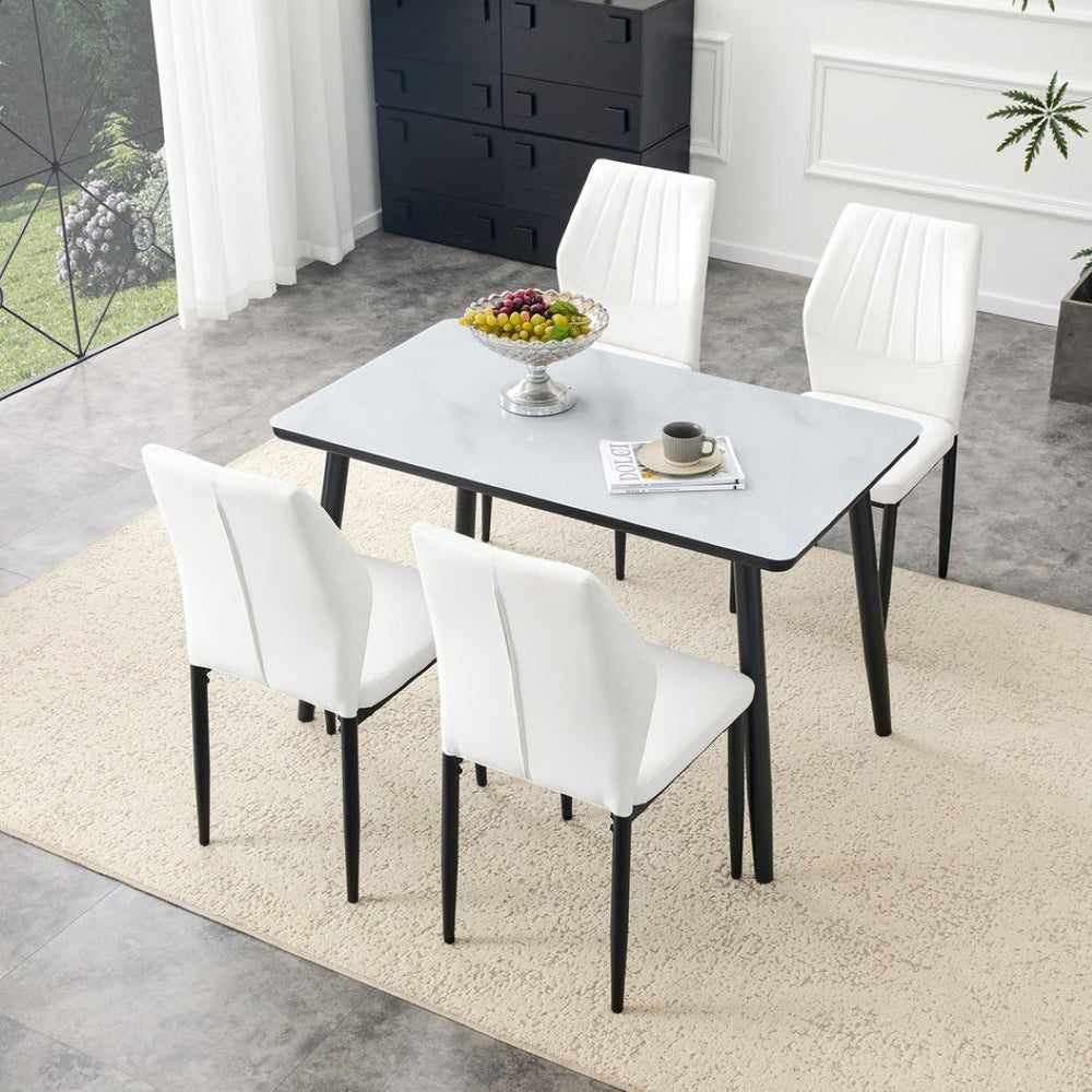 English Elm Table and Chair Set Modern Marble Glass Top with Four Pu Leather Seats for Dining W1151S04662