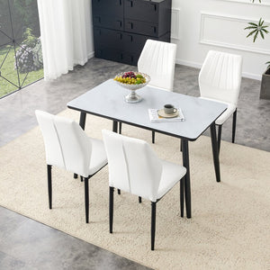 English Elm Table and Chair Set Modern Marble Glass Top with Four Pu Leather Seats for Dining W1151S04662
