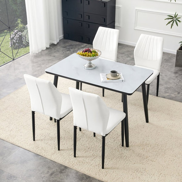 English Elm Table and Chair Set Modern Marble Glass Top with Four Pu Leather Seats for Dining W1151S04662