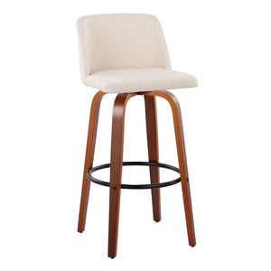 English Elm Toriano 30" Mid-Century Barstool Set Of 2 – Swivel Walnut Wood Legs & Cream Fabric Upholstery Comfort B202S00682-GIGA
