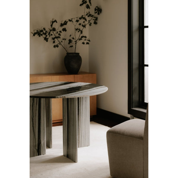 English Elm Celia Round Marble Dining Table with Bold Veining for Elegant Rooms B2769S00005