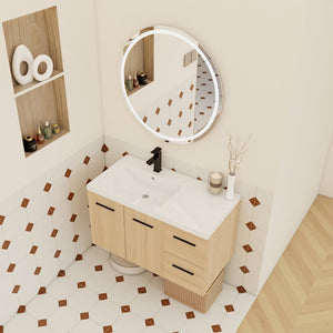 English Elm 36" Floating Bathroom Vanity Light Oak Finish Modular Cabinet with Gel Coat Sink Top W3450S00078
