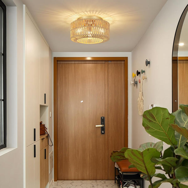 English Elm Boho 3-Light Rattan Ceiling Light Fixture - Modern Flush Mount Chandelier For Home & Nursery Décor W2738P185415