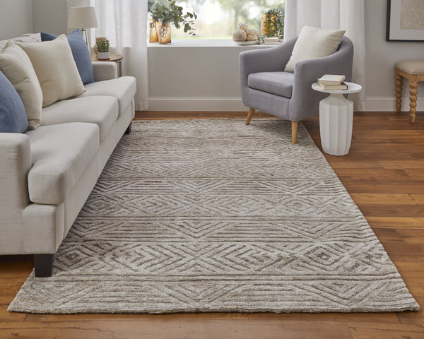 Feizy Rugs Colton Geometric Low Pile Area Rug – Stain Resistant, Soft Micro-polyester For Modern Home Decor Tan,Ivory,Brown Polyester 8748791fbrn000c50