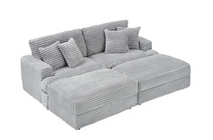 English Elm 88.58 Inch Grey Corduroy Sofa – Cloud-Like Comfort, Double Storage Legs, And 4 Stylish Pillows! W3356S00016