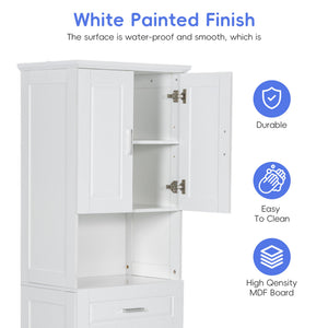 English Elm Tall Bathroom Cabinet with Tilt-Out Laundry Hamper, Adjustable Shelves, Anti-Tip Design & Large Storage White WF323481AAK