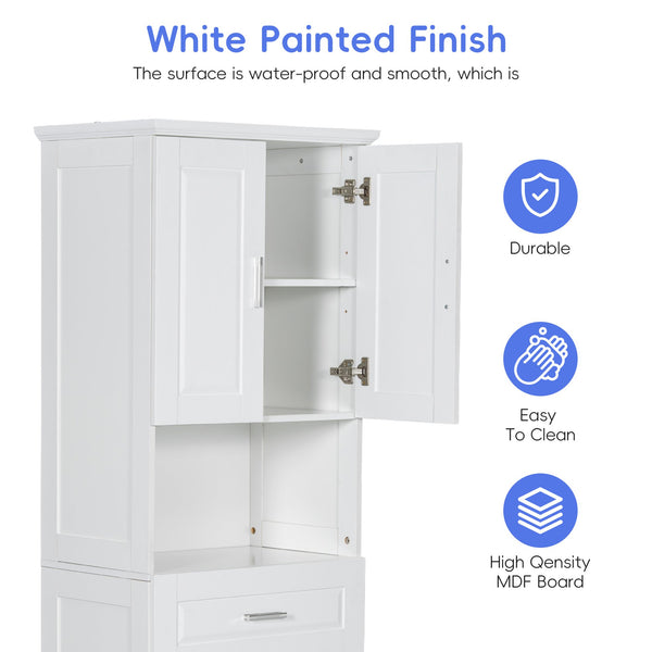 English Elm Tall Bathroom Cabinet with Tilt-Out Laundry Hamper, Adjustable Shelves, Anti-Tip Design & Large Storage White WF323481AAK