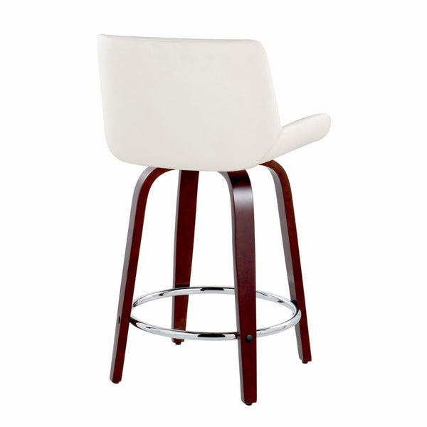 English Elm Fixed-height Swivel Counterstools Mid-century Mahogany Legs Chrome Footrest Set of 2 White B202S01766