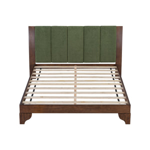 English Elm Christopher Knight Home® - Premium Pine Wood Queen Bed Frame - Mid-Century Modern Design With Upholstered Headboard & Green Accents N770P345991D_N770P345992D