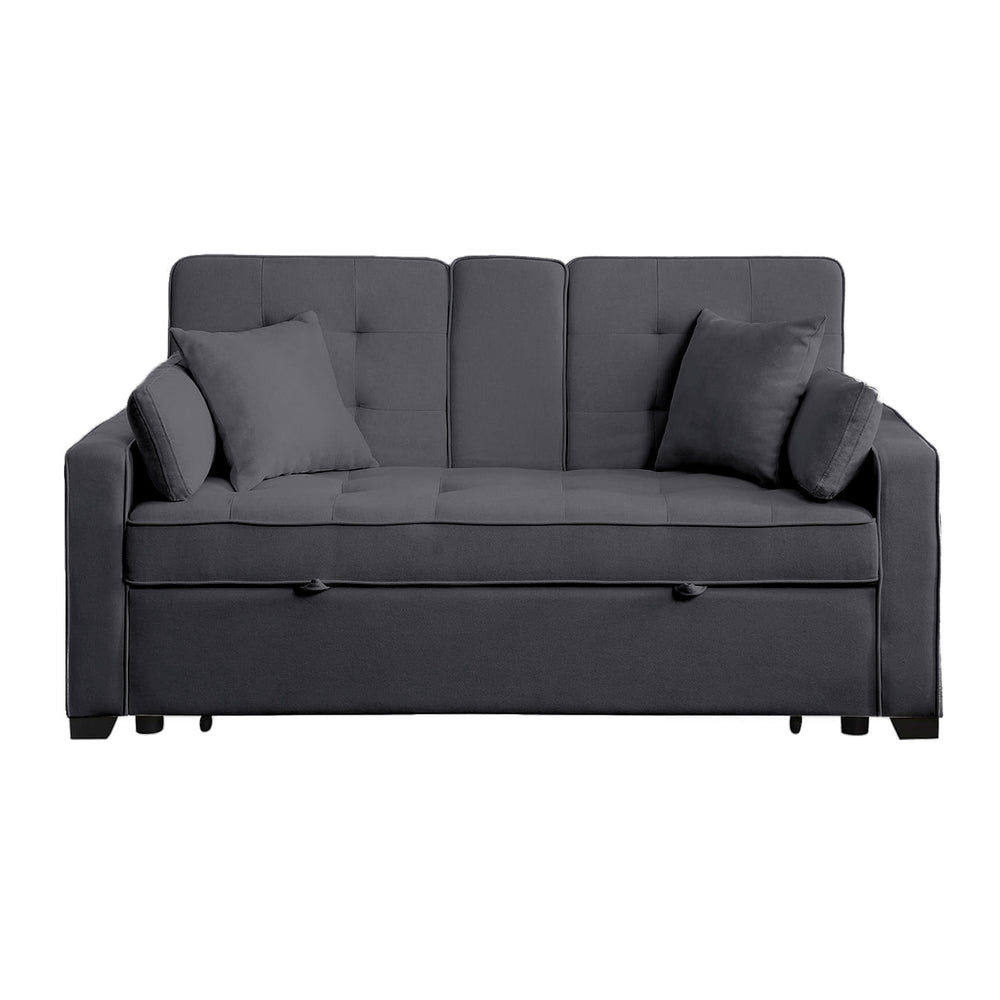 English Elm Linen Convertible Sleeper Loveseat with USB Ports, Cup Holders & Storage Pockets — Dark Gray Comfort B016S00047