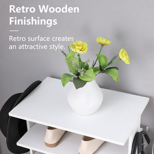 English Elm Vertical 7-Tier Shoe Rack with Hooks — Space-Saving White Organizer for Entryway, Closet, Garage W3151P345978