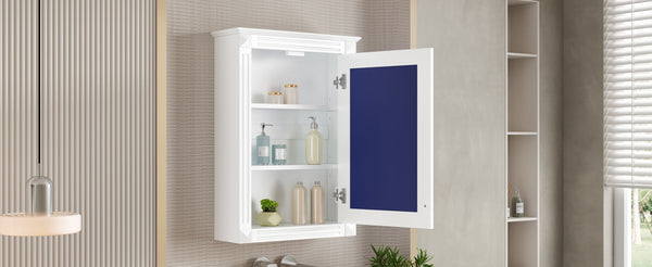 English Elm 20" Medicine Cabinet with Mirror — Space-Saving Wall-Mounted Bathroom Storage with Adjustable Shelf, Modern Carved Design White N710P317680K