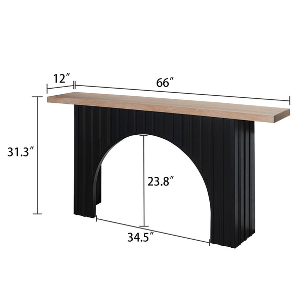 English Elm Modern Modular Console Table with Black Arch Base & Natural Wood Top, 4 Styles, 70.3"L Versatile Decor W2729P199007