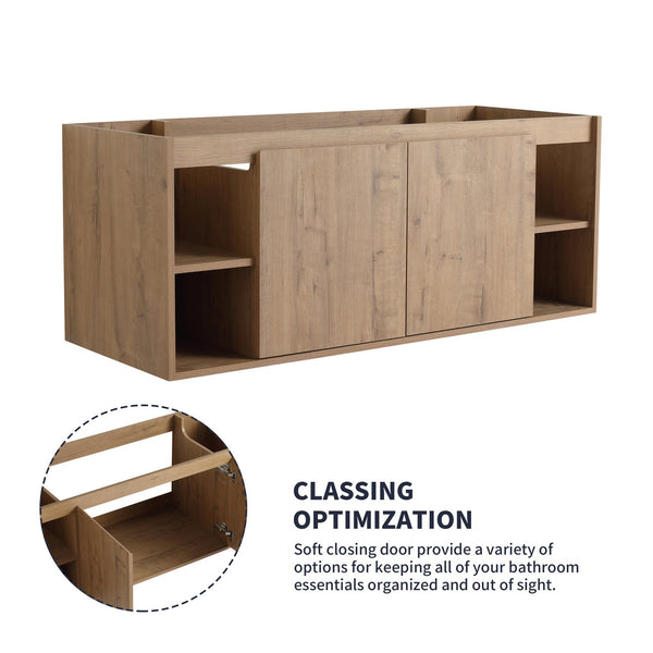 English Elm 48" Wall Mounted Bathroom Vanity With Soft Closing Doors, Open Storage, Stylish & Durable Design W999125012
