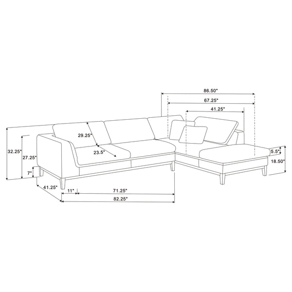 English Elm Harlan Mid-Century Grey L-Shape Sectional Sofa with Wooden Platform Base, Plush Upholstery & Pillows B062S01154