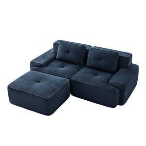 English Elm 82" Modern L-Shaped Modular Sectional Sofa with Plush Corduroy, Deep Ergonomic Seats & Movable Ottoman Blue W714S01492