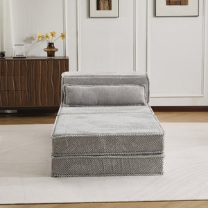English Elm Compression Modular Floor Sofa Bed – Versatile Diy Seating, Plush Fleece, Pillow & Ottoman Included! W3723S00044