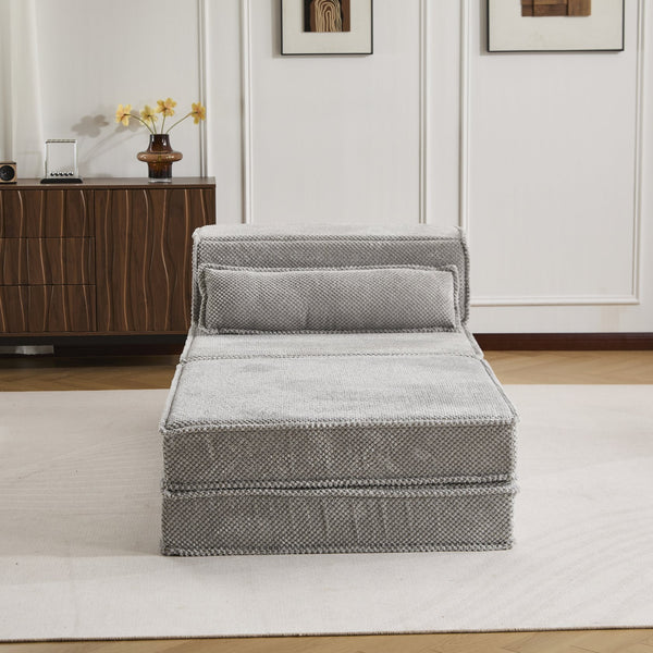 English Elm Compression Modular Floor Sofa Bed – Versatile Diy Seating, Plush Fleece, Pillow & Ottoman Included! W3723S00044
