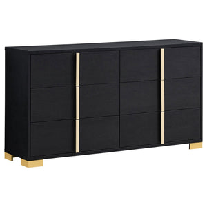 English Elm Jeremiah Art Deco Full Bedroom Set Glossy Black Gold Accents Led Headboard 5 Piece B062S01790