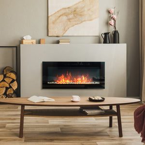 English Elm Homcom 41.3" Electric Wall-Mounted Fireplace With Realistic Flames & 7 Color Lighting, Black Finish W2225P249845
