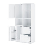 English Elm Bathroom Storage Cabinet With Doors and Drawers, Multiple Storage Space, Freestanding Style, Open Shelve, Adjustable Shelf, White