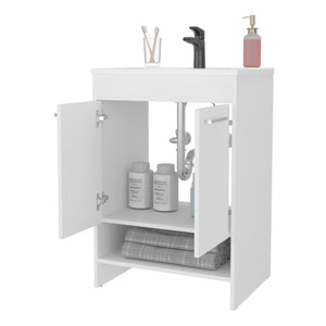 English Elm Shell Space-Saving Bathroom Vanity with Soft-Close Doors and Open Shelf, Scratch-Resistant Finish White 37 L x 23 W x 13 H B128P314797