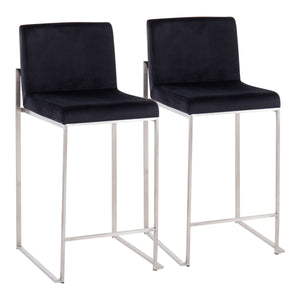 English Elm Fuji Contemporary High Back Counter Stools - Luxurious Black Velvet & Stainless Steel, Set Of 2 B202P221961