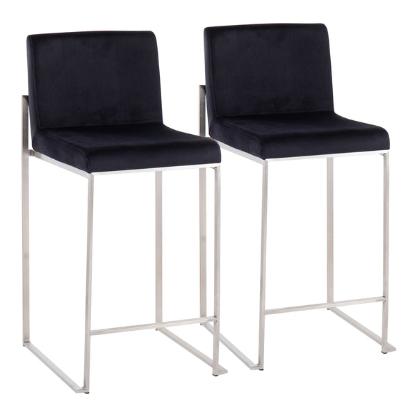 English Elm Fuji Contemporary High Back Counter Stools - Luxurious Black Velvet & Stainless Steel, Set Of 2 B202P221961
