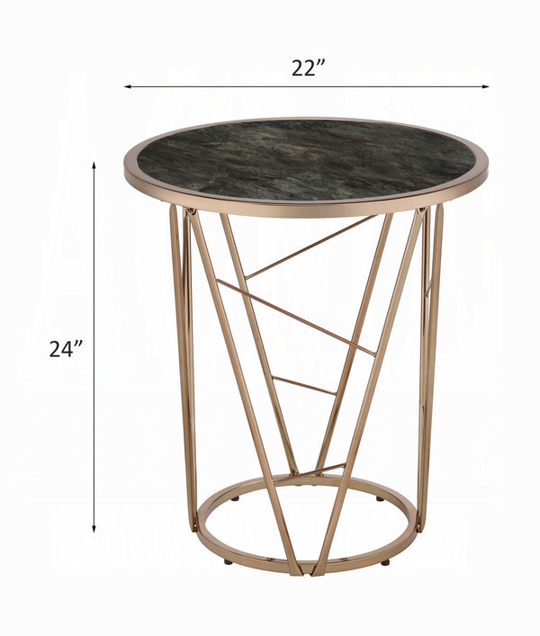 English Elm Modern Luxury Square End Table Engineered Stone Finish ECC Waterproof Heat & Stain Resistant Chic Centerpiece Black,Champagne 26 L x 27 W x 6 H B2741P338087