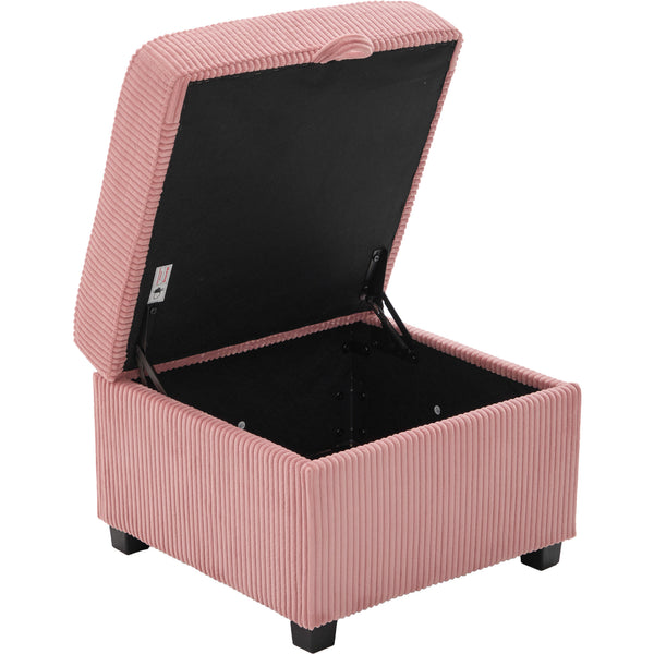 English Elm UNITED Corduroy L-Shaped Sectional Sofa with Storage Ottoman, USB Ports, Cup Holders & LED Lighting Pink W1568P332401