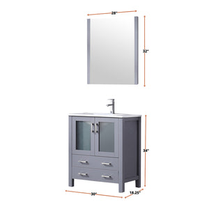 English Elm Dark Grey Bath Vanity Set With White Ceramic Top, Chrome Faucet & Matching 28" Mirror For Style & Storage B2731S01286