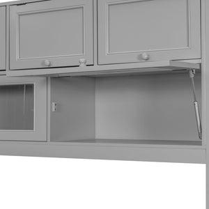 English Elm Twin Murphy Wall Bed with Integrated Tv Stand Open Shelving and Cabinet Storage LP000768AAE