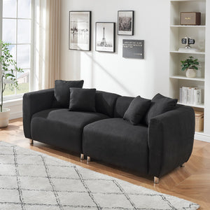 English Elm 89 Inch Sofa - Modern 3-Seater Couch With Teddy Velvet Upholstery, Metal Legs & 4 Washable Pillows W1658S00150