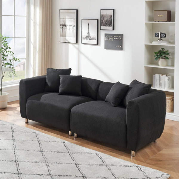English Elm 89 Inch Sofa - Modern 3-Seater Couch With Teddy Velvet Upholstery, Metal Legs & 4 Washable Pillows W1658S00150