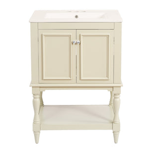 English Elm 24'' French Style Bathroom Vanity with Ceramic Sink Soft Close Cabinet and Drawer Beige N710P411341Y